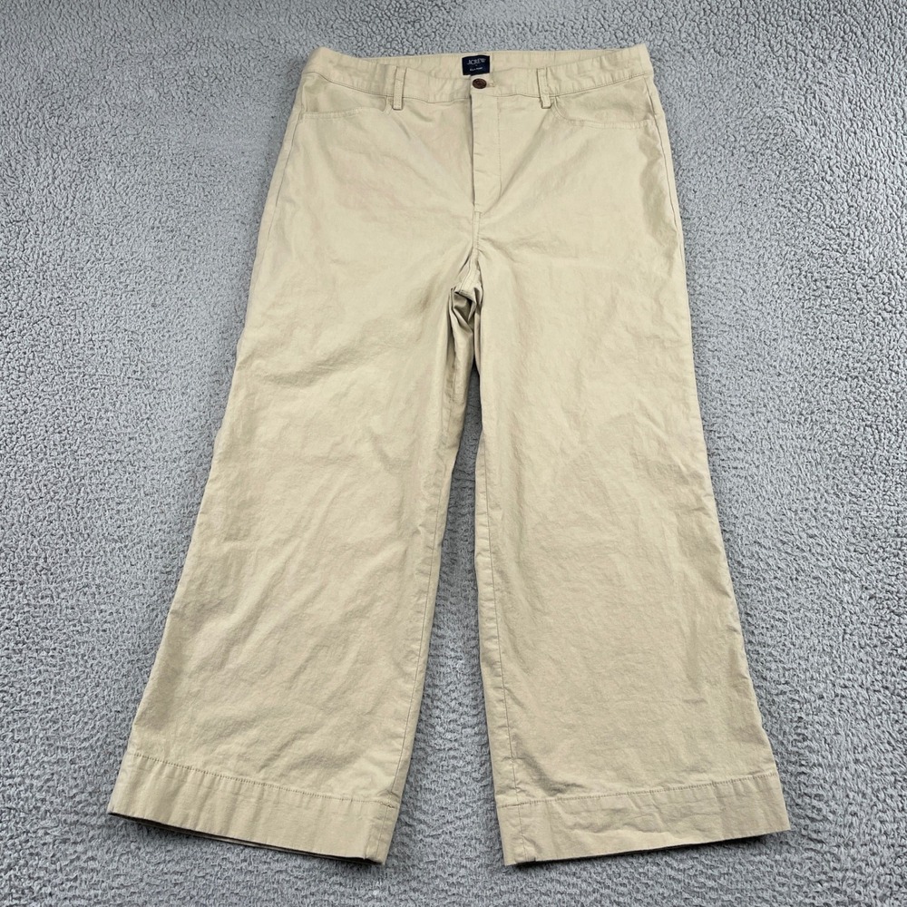 J.Crew Pants Womens 32 Tan Ella Pant Wide Leg Cropped Cotton Linen Blend Casual
